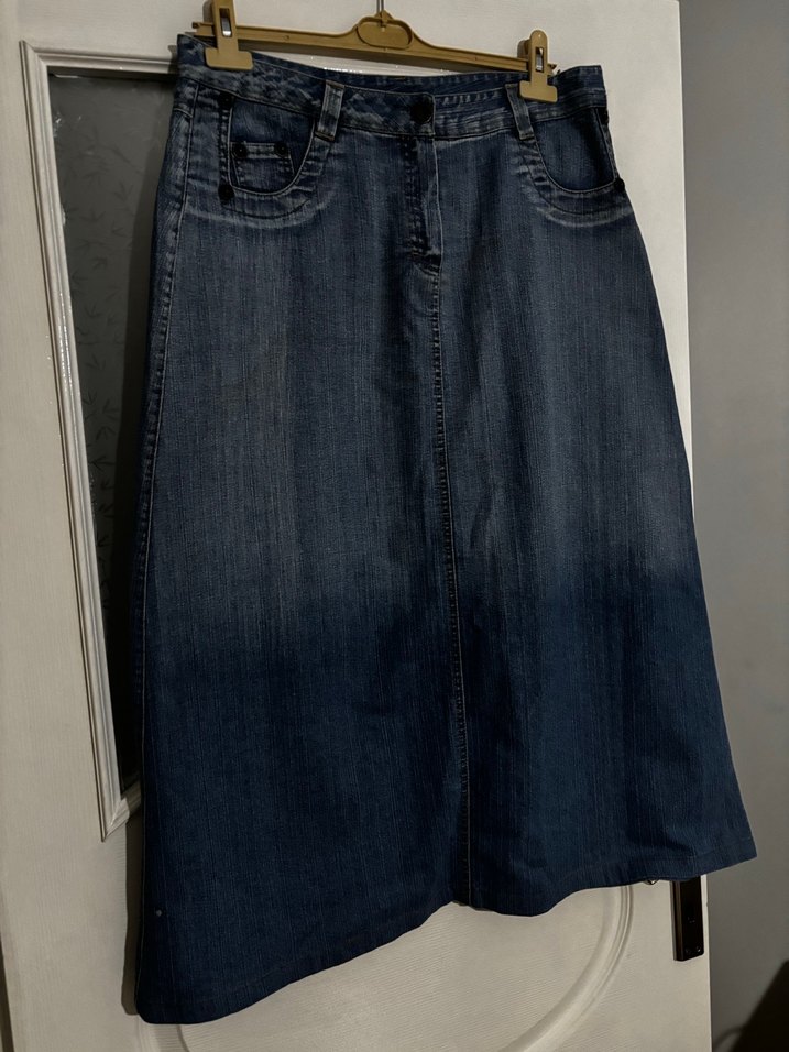 Kadın Lacivert Midi Denim Uzun Etek - Görsel 2