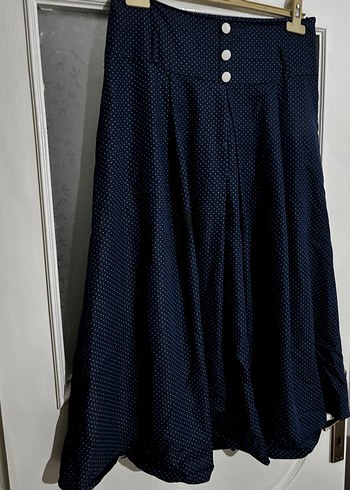 Lacivert Pileli Midi Kot Etek - Görsel 3