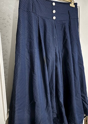 Lacivert Pileli Midi Kot Etek - Görsel 2