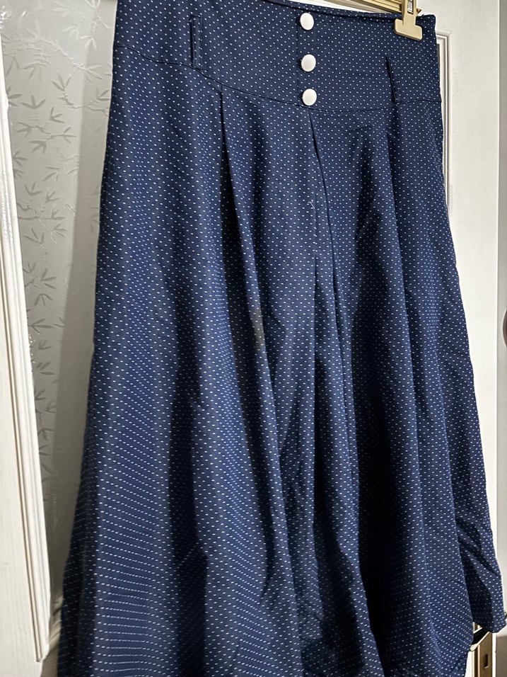 Lacivert Pileli Midi Kot Etek - Görsel 2