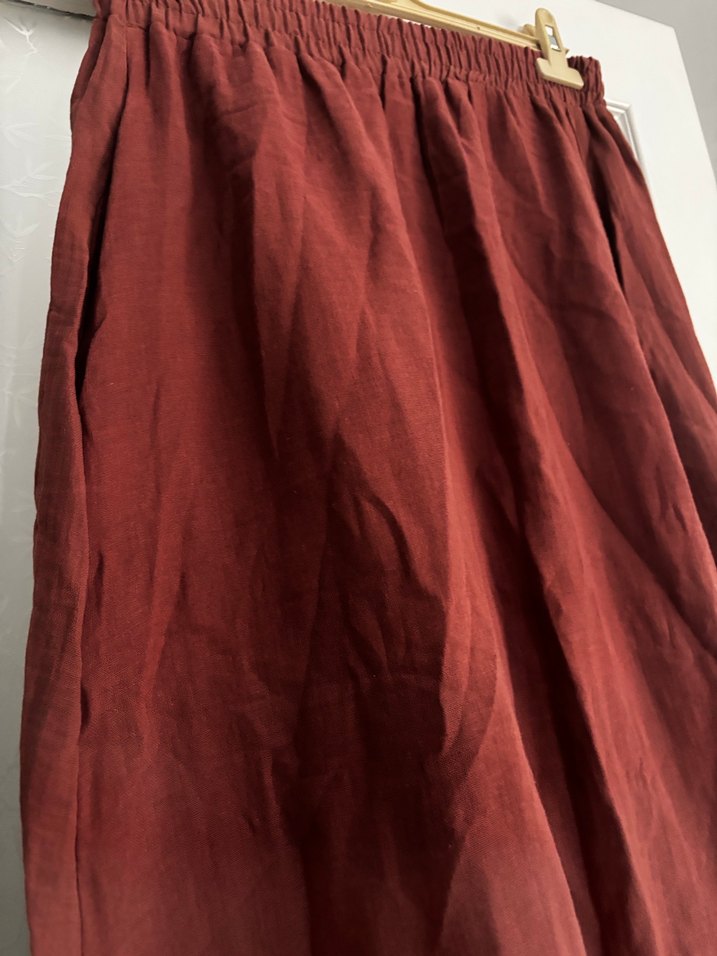 Bordo Keten Salaş Uzun Etek - Görsel 4