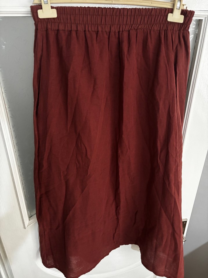 Bordo Keten Salaş Uzun Etek - Görsel 2