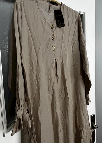 Bej Uzun Keten Kadın Elbise - Görsel 5