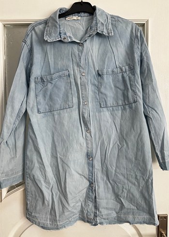 Düğmeli Uzun Kollu Mavi Denim Ceket
