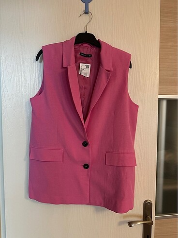 Pembe kolsuz ceket
