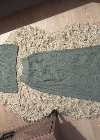 Yeşil Bohem Tarzı Triko etek bluz takım - Görsel 2