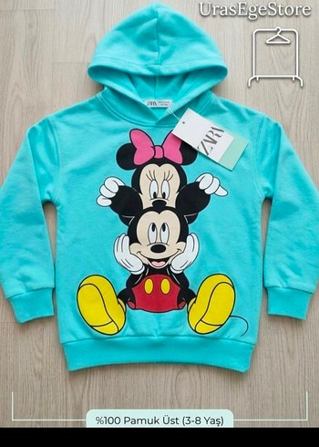 Zara Minnie Mouse Kapusonlu Cocuk Sweatshirt