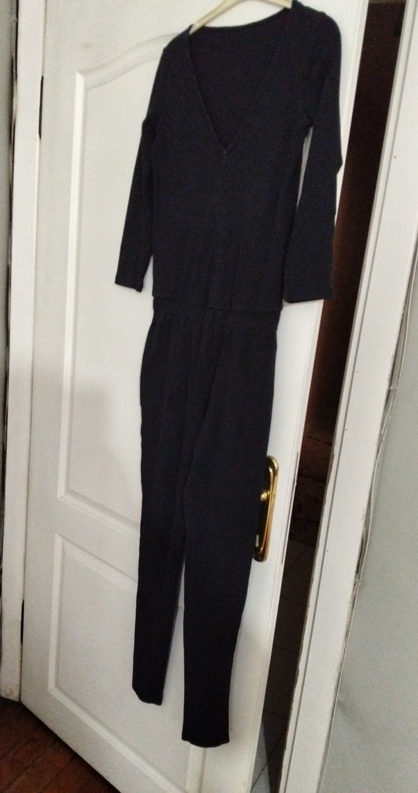 Kadın Siyah Fermuarlı Uzun Kollu Tulum - Görsel 3