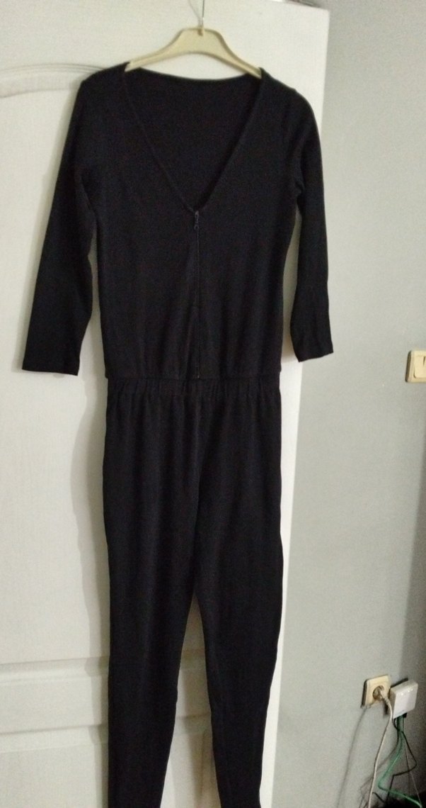 Kadın Siyah Fermuarlı Uzun Kollu Tulum - Görsel 4