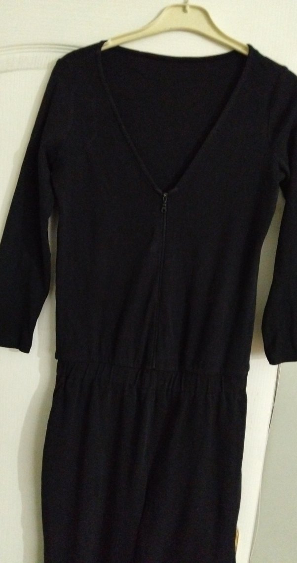 Kadın Siyah Fermuarlı Uzun Kollu Tulum - Görsel 2