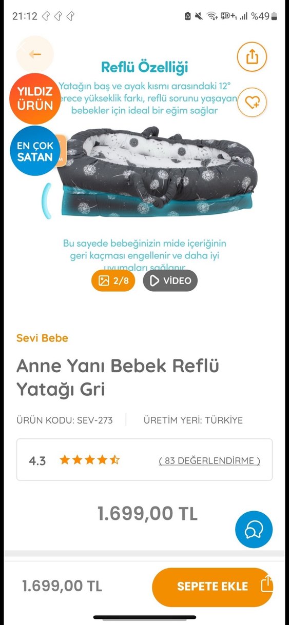 Sevi bebe reflü yatağı - Görsel 4