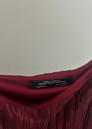 l Beden Bordo Piliseli Midi Askılı Elbise