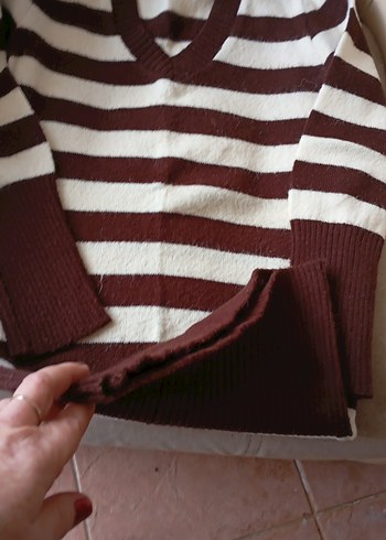 Kadın Çizgili Triko Kazak - Görsel 3