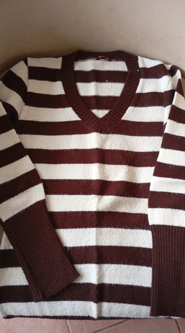 Kadın Çizgili Triko Kazak - Görsel 2