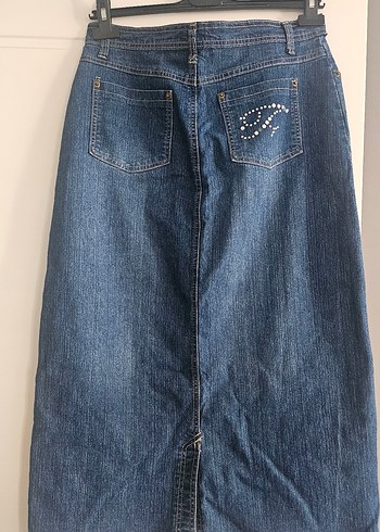 m Beden Lacivert Midi Denim Uzun Etek