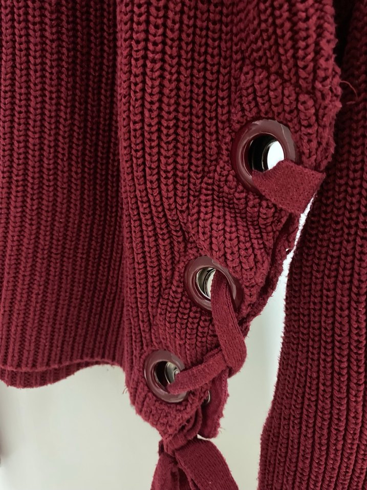 Bordo Kadın Triko Crop Kazak - Görsel 2