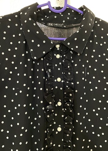 Uzun Kollu Puantiyeli Siyah şifon uzun Elbise - Görsel 5