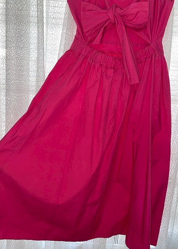 Koyu Pembe kurdele detaylı İnce Askılı Elbise - Görsel 4