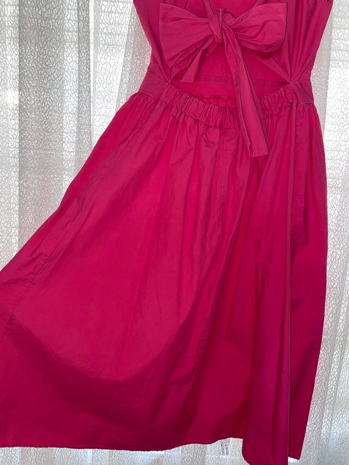 Koyu Pembe kurdele detaylı İnce Askılı Elbise - Görsel 4