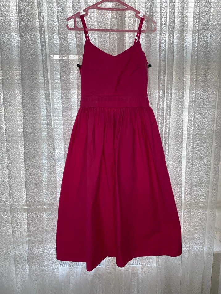 Koyu Pembe kurdele detaylı İnce Askılı Elbise - Görsel 2