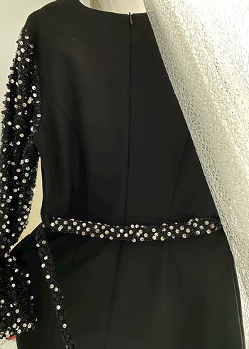 Payetli İşlemeli Siyah Uzun Abiye Elbise - Görsel 5