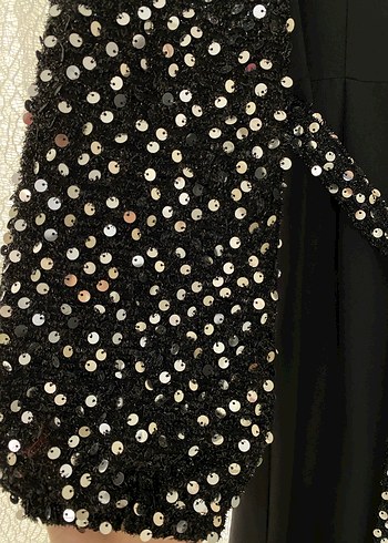Payetli İşlemeli Siyah Uzun Abiye Elbise - Görsel 3