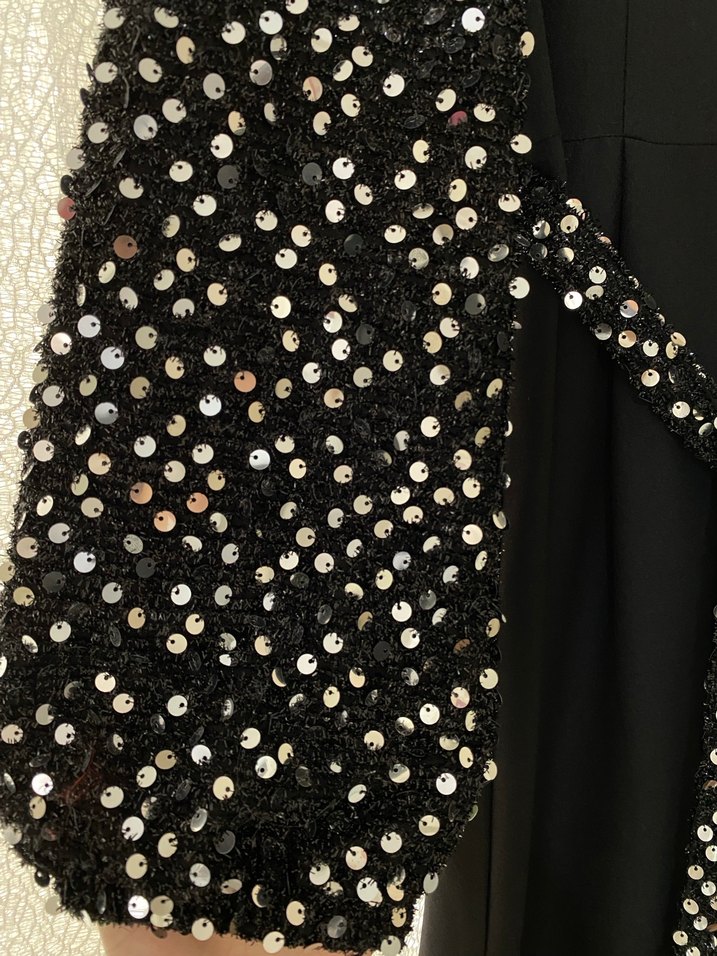 Payetli İşlemeli Siyah Uzun Abiye Elbise - Görsel 3