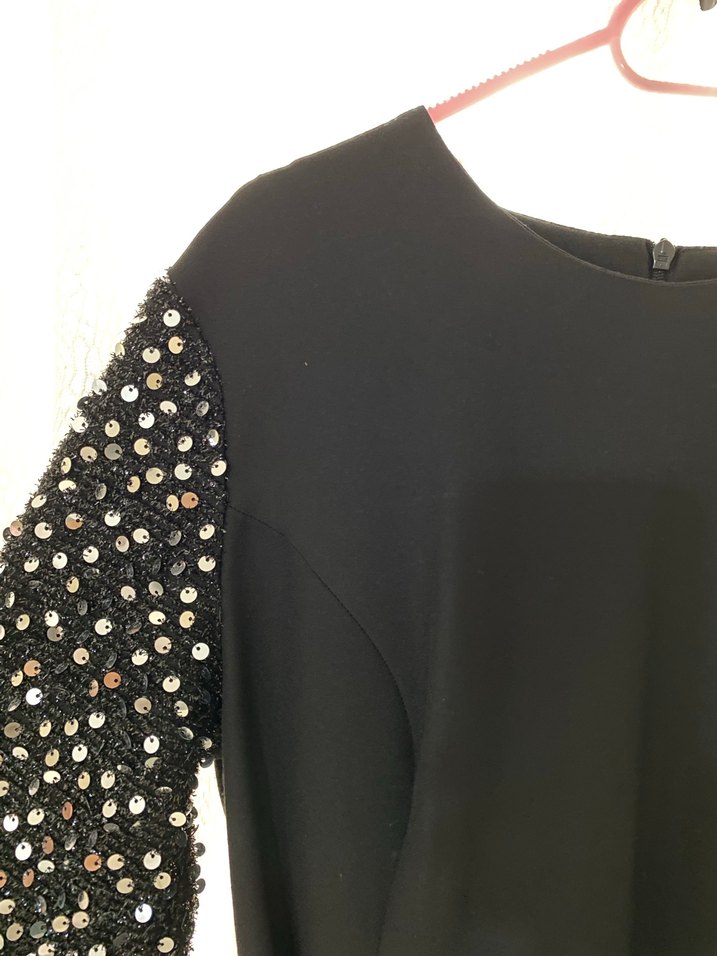 Payetli İşlemeli Siyah Uzun Abiye Elbise - Görsel 4