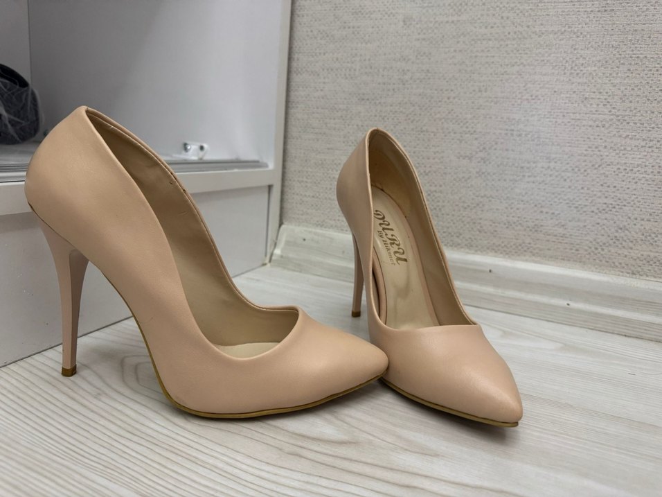 Bej Deri Stiletto Topuklu Kadın Ayakkabı - Görsel 2