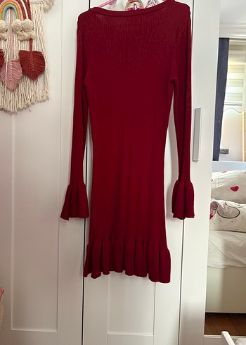 Bordo Uzun Kollu Triko Midi Elbise - Görsel 2