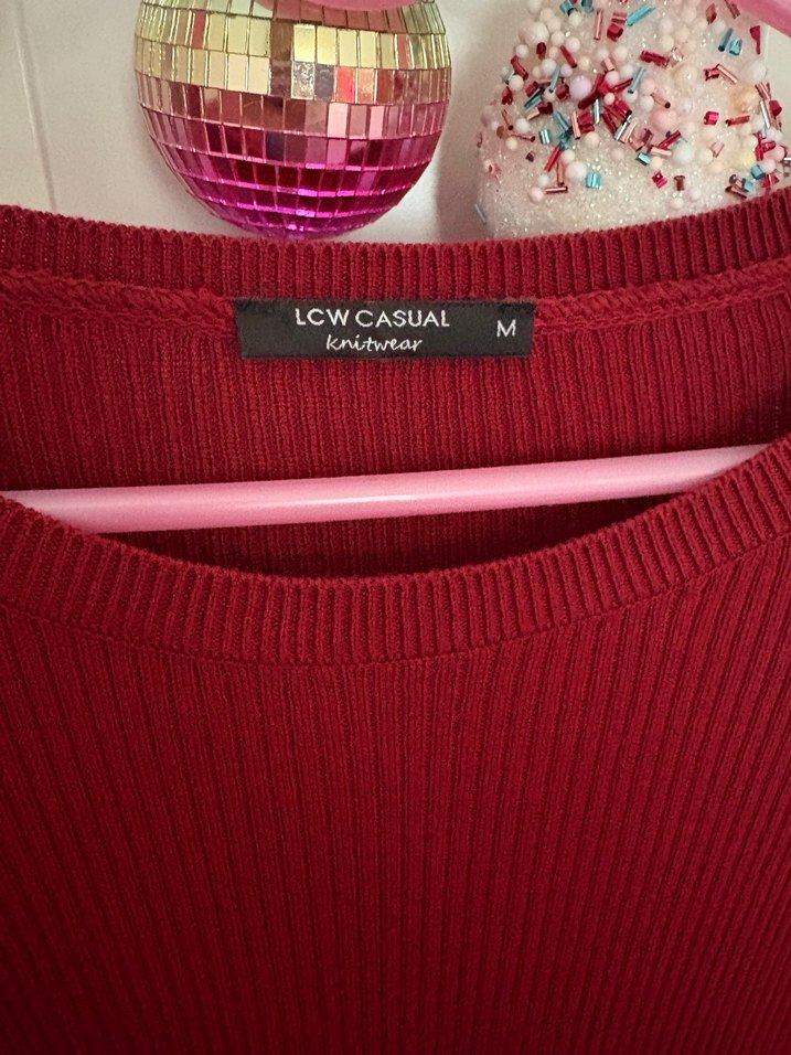 Bordo Uzun Kollu Triko Midi Elbise - Görsel 3