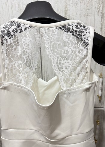 Beyaz Dantelli Mini Abiye Elbise - Görsel 2