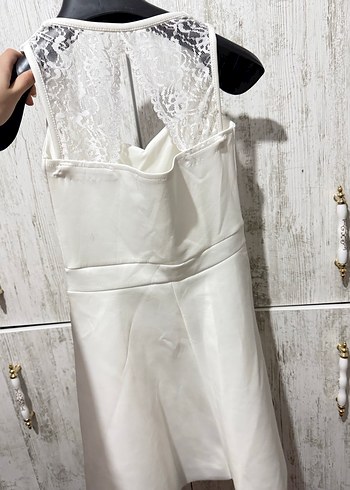 Beyaz Dantelli Mini Abiye Elbise - Görsel 3