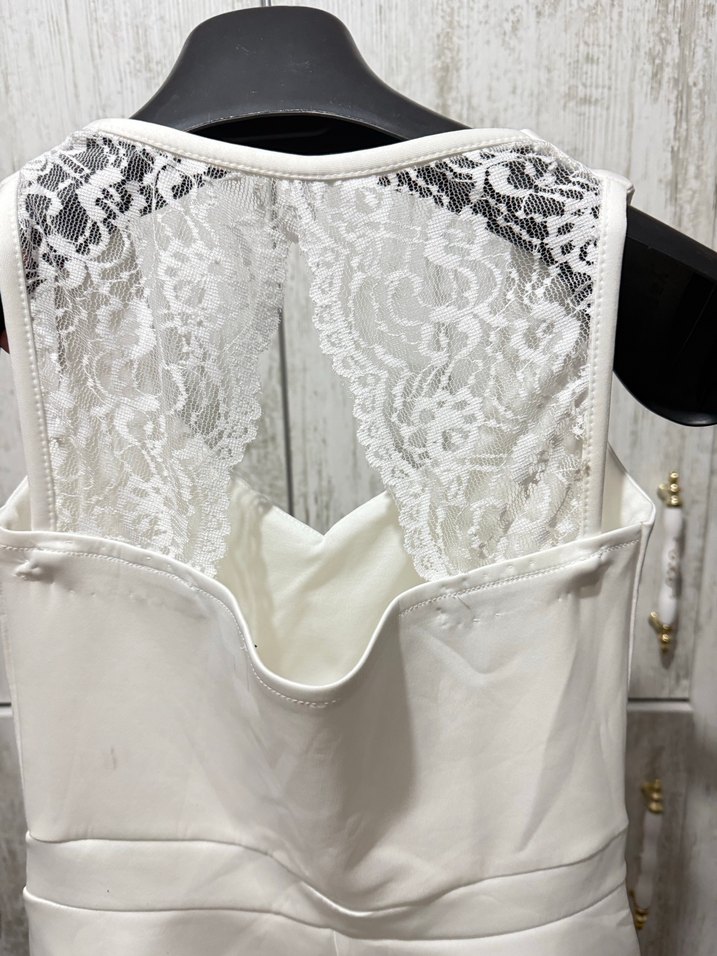 Beyaz Dantelli Mini Abiye Elbise - Görsel 2