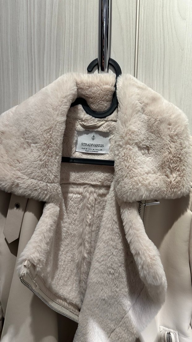 Kadın Beyaz Deri Kürklü Kış Montu - Görsel 2
