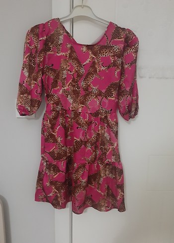 Leopar Desenli Pembe Kız Elbisesi