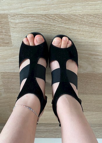 Siyah Kadın Platform Topuklu Sandalet - Görsel 4