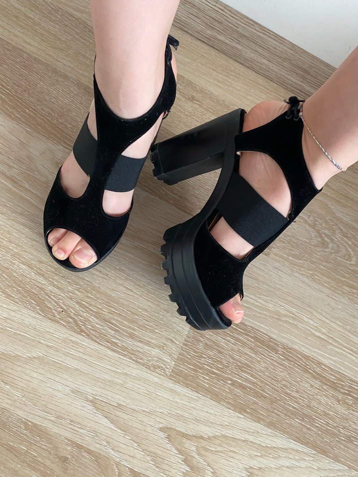 Siyah Kadın Platform Topuklu Sandalet - Görsel 2