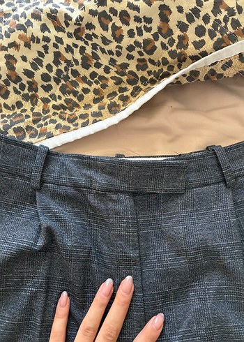 m Beden Gri Düğmeli Kadın Kumaş Pantolon