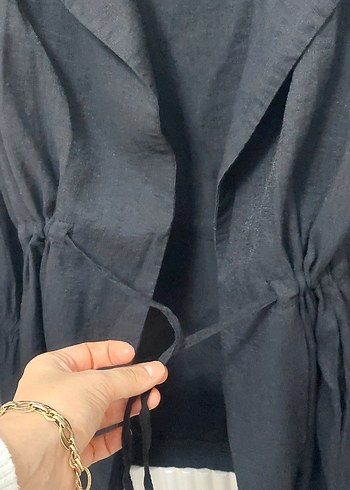 Kadın Siyah Midi Keten Ceket - Görsel 5