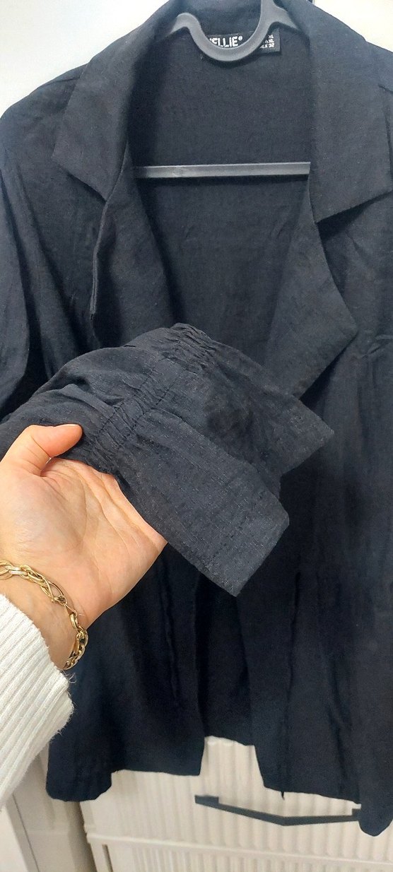 Kadın Siyah Midi Keten Ceket - Görsel 3