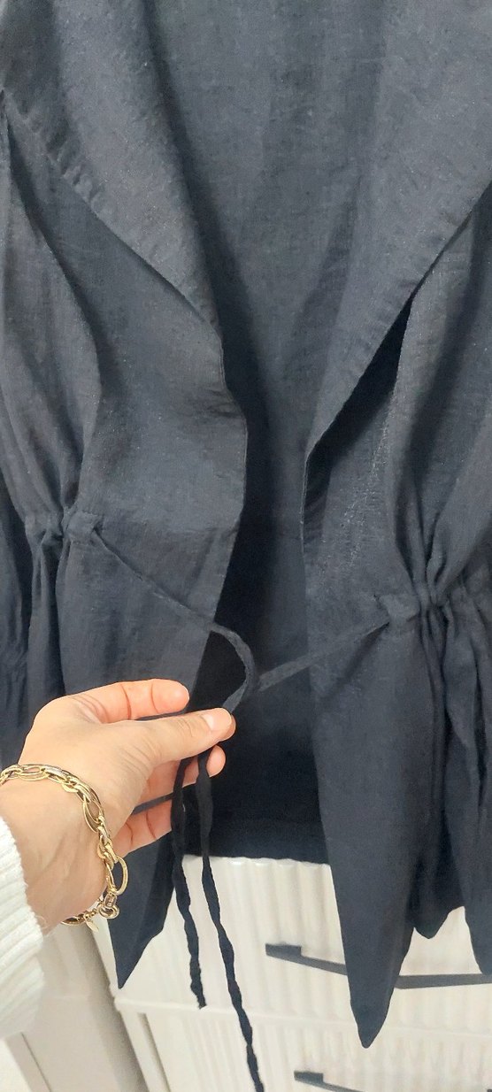 Kadın Siyah Midi Keten Ceket - Görsel 5