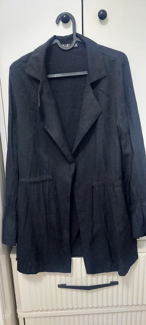 Kadın Siyah Midi Keten Ceket - Görsel 2