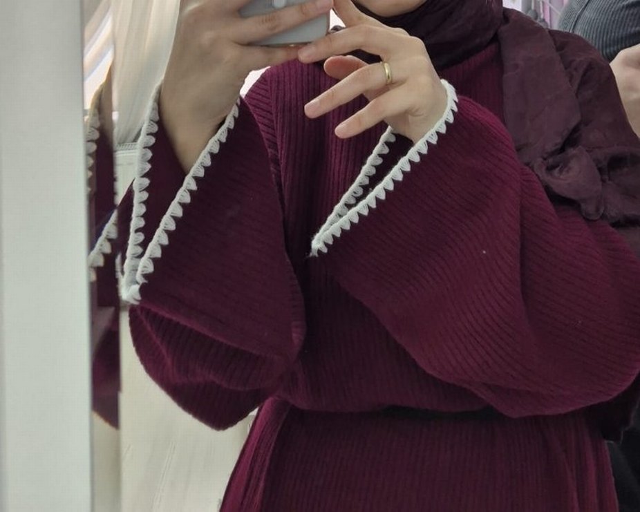 Bordo Uzun Kollu Salaş Kadın Elbise - Görsel 2