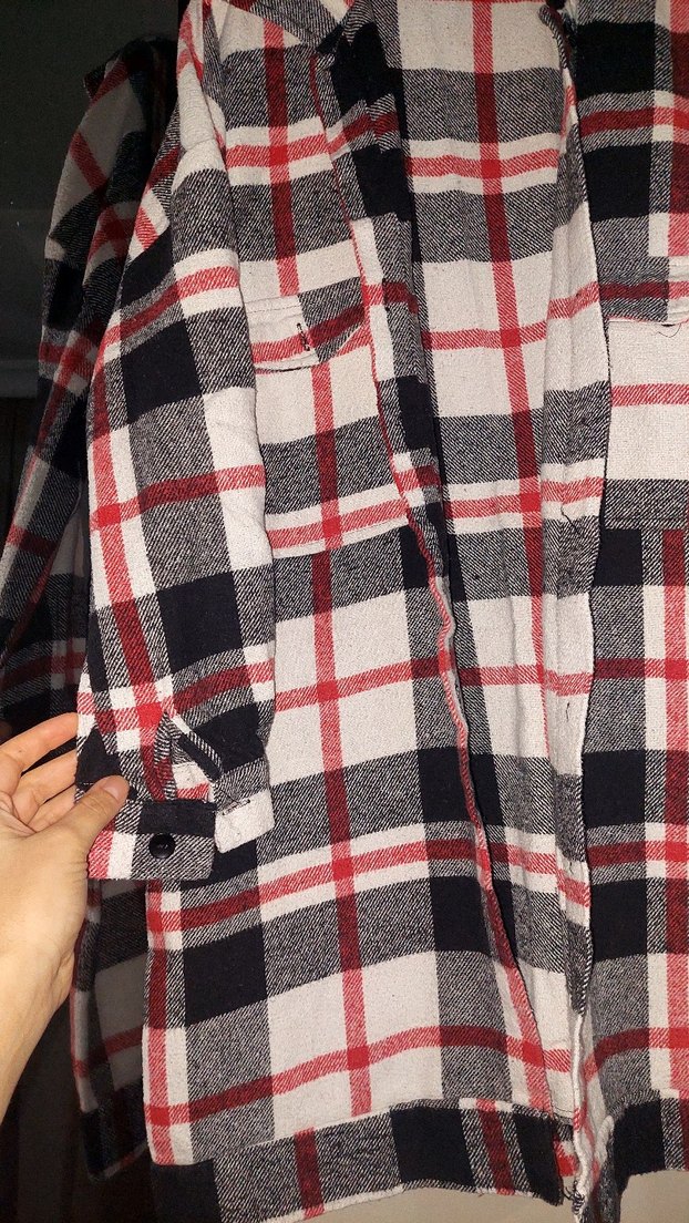 Gri Ekoseli Pamuklu Kadın Gömlek - Görsel 2