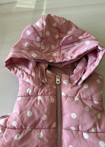 H&M Kız Çocuk Pembe Puantiyeli Kapüşonlu Yelek - Görsel 3
