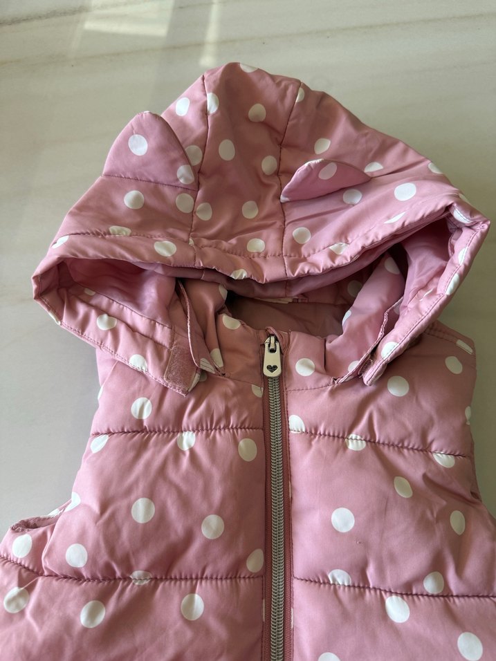 H&M Kız Çocuk Pembe Puantiyeli Kapüşonlu Yelek - Görsel 3