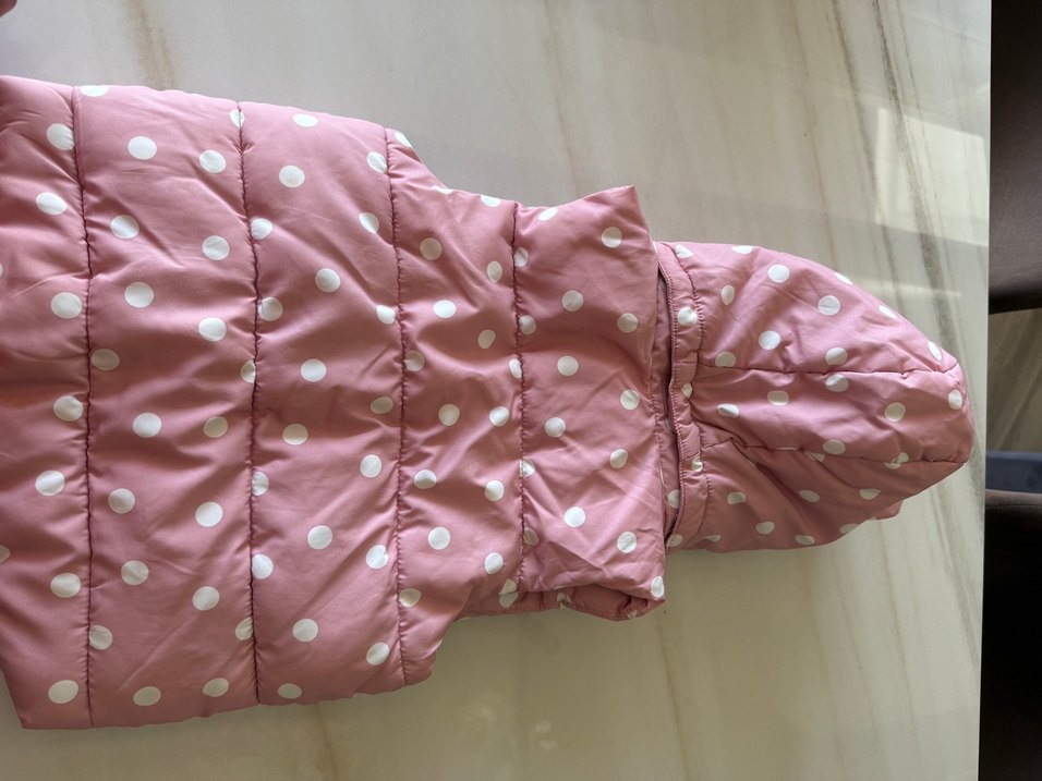 H&M Kız Çocuk Pembe Puantiyeli Kapüşonlu Yelek - Görsel 2