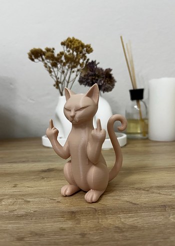 Pastel Toz Pembe Kedi Figürü - Görsel 2