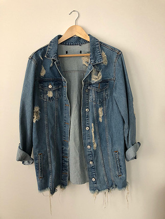 Markasız Ürün Oversized yırtık kot ceket S